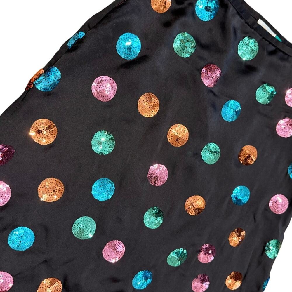 RIXO Kelly Polka Dot Sequin Midi Skirt Black Multicolor Size Small - Picture 3 of 9